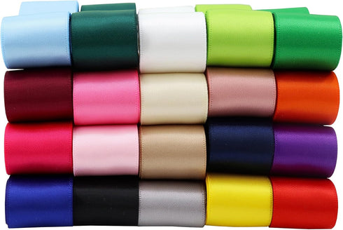 1 Inch Wide Solid Color Double Sided Polyester Satin Ribbon 20 Colors X 2 Yard Each Total 40 Yds Per Package...