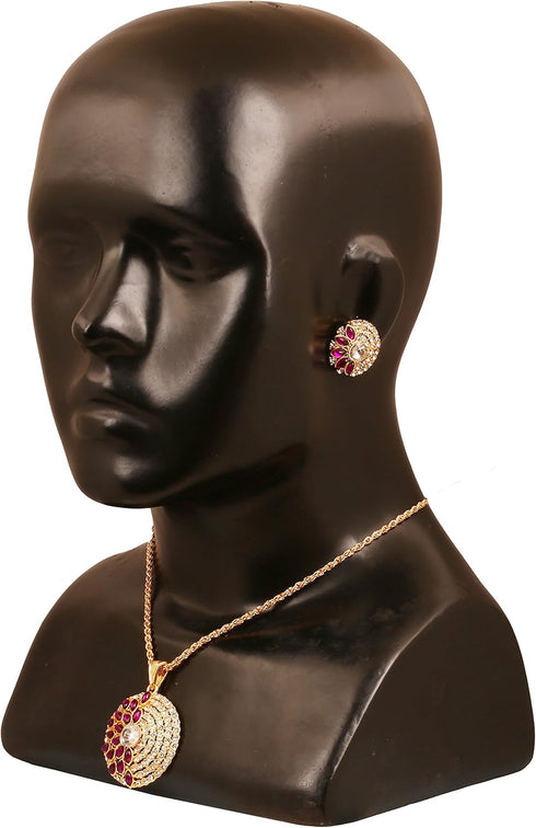 Touchstone gold tone Indian bollywood marquise shaped faux amethyst Kundan look jewelry pendant set...