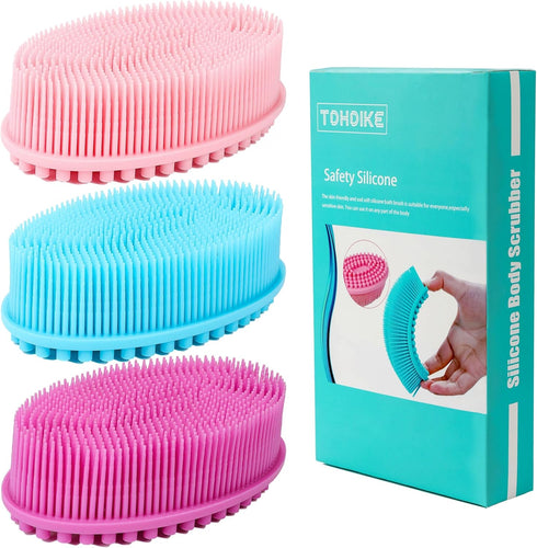 TDHDIKE Silicone Body Scrubber Loofah - Set of 3 Soft Exfoliating Body Bath Shower Scrubber Loofah Brush for Sensitive Kids Women Men All Kinds of...