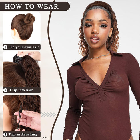 Curly Ponytail Extension Drawstring Ponytail for Women Natural Black Mixed Medium Auburn Curly Clip in Hair Extensions 16 Inch Ponytail Extension ...
