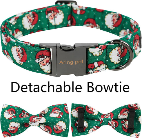 ARING PET Christmas Dog Collar-Green Santa Claus Dog Collar with Bow, Adjustable Cotton Christmas Pet Collars Puppy Collars with Metal Buckle...