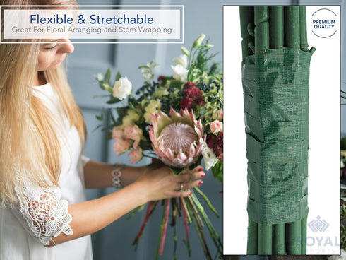 Royal Imports Floral Tape Green, Flower Stem Wrap Adhesive Waterproof Florist Tape for Decorative Bouquets Arranging and Crafts - 0.5" (60 Yd/180F...