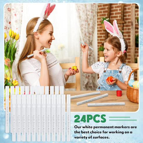 24 Pcs White Paint Pen Acrylic Paint Marker Bulk Permanent Marker with Water Based Paint for Rock Stone Plastic Wood Canvas Glass Metal Metallic C...