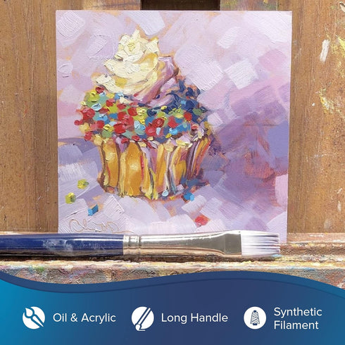 Silver Brush Limited 19024 Bristlon Bright Brush for Acrylic and Oil Painting, Size 4, Long Handle...