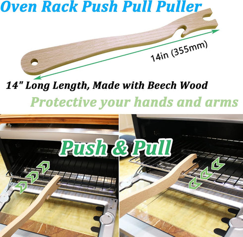Wooden Oven Rack Push Pull Stick for Oven, Toaster Oven, Air Fryer, Baking Kitchen Appliances (14 inch)...