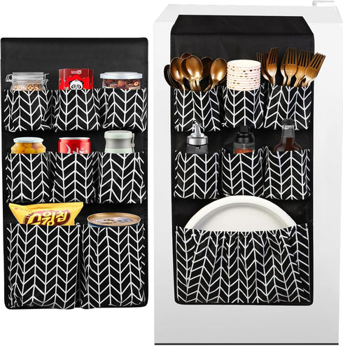 Mini Fridge Organizer with 15 Pockets, Over The Fridge Storage Organizer Caddy for Pantry, Dorm, Office, Cutlery, Utensils, Bottles, Plates, Spice...