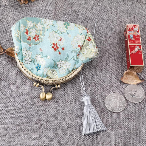 Oyachic Embroider Coin Purse Vintage Wallets Canvas Change Pouch Floral Trinkets Small Kiss Lock Clasp Handbag Jewelry Bag Tassels Women...