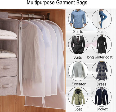 Thipoten Garment Bags, Set of 5 Lightweight 33 Inch Suit Bags with Full Stainless Steel Zipper, Garment Bags for Storage/Closet/Travel (Translucen...
