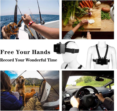 Phone Chest Mount Harness Vest and Head Strap Clip Holder for POV/VLOG, Compatible with iPhone,Samsung,GoPro Hero,DJI Osmo,AKASO and Action Camera...