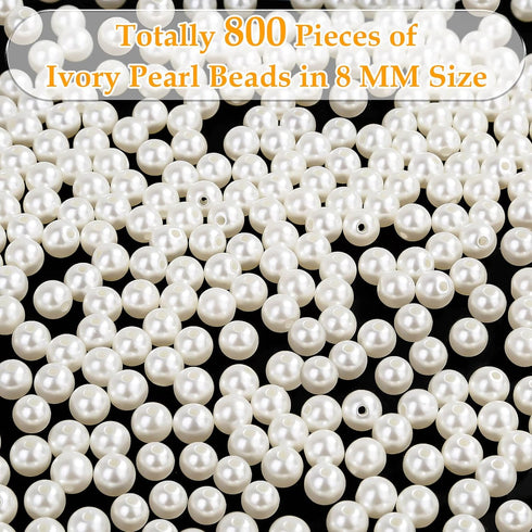 Anezus Ivory Faux Fake Pearls, 8 MM Sew on Pearl Beads with Holes for Jewelry Making, Bracelets, Necklaces, Hairs, Crafts, Decoration and Vase Fil...