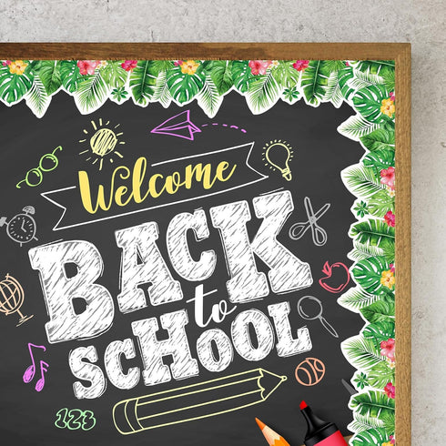 Boho Bulletin Board Borders Greenery Plant Die Cut Classroom Border Trim Self Adhesive Tropical Leaves Borders Stickers Back to School Decor for B...