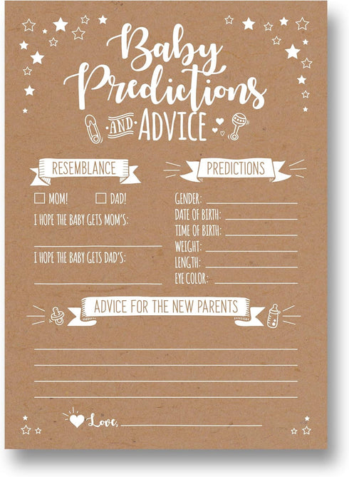 Neatz 50 Rustic Baby Shower Prediction and Advice Cards - Gender Neutral Boy or Girl, Baby Shower Games...
