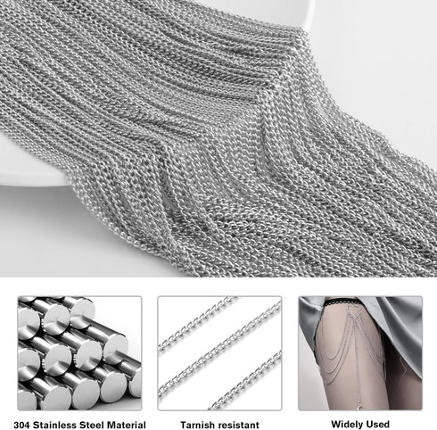 33FT Stainless Steel Curb Chain Roll, 5mm 304 Stainless Steel Flat Twisted Links Curb Chains Bulk Spool for Jewelry Making Necklace DIY Craft...