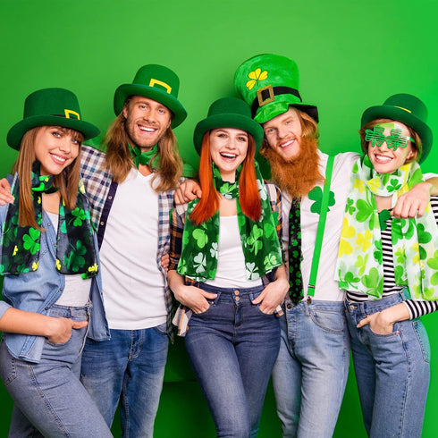 3 Pcs Women's St. Patrick's Day Scarf Long Green Shamrock Scarf Lightweight Irish Clover Silky Scarf Women Sheer Wrap Shawls Holiday Outfits Costu...