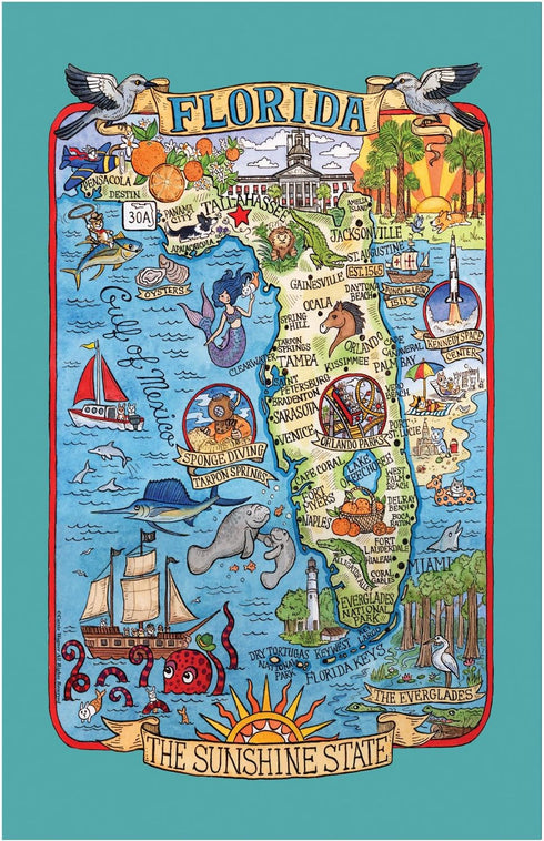 F2183 Adventure Destinations Poster Style Tea Towel, Florida, 18" x 28"...