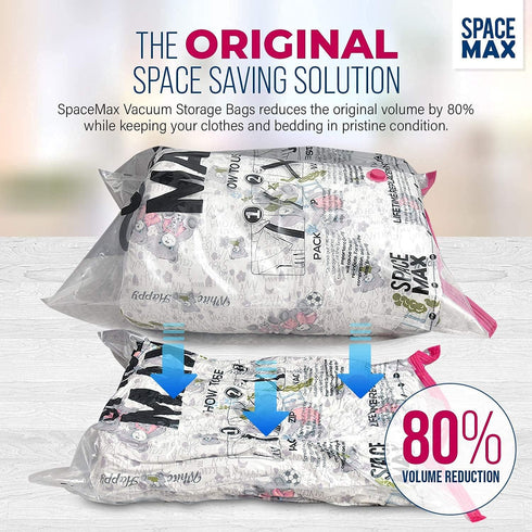 Small 6 Pack | SPACE MAX Premium Space Saver Vacuum Storage Bags - Save 80% More Storage Space - Reusable, Double Zip Seal & Leak Valve, Includes ...