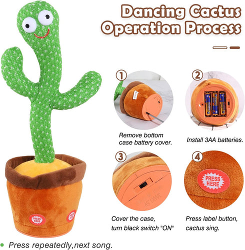 Kids Dancing Talking Cactus Toys for Baby Boys and Girls, Singing Mimicking Recording Repeating What You Say Sunny Cactus Electronic Light Up Plus...