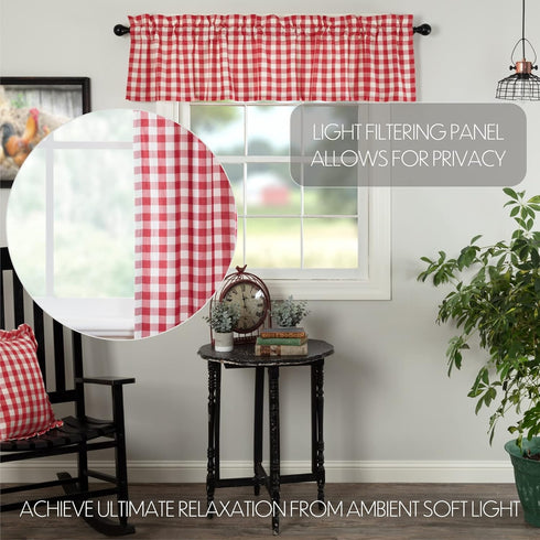 Farmhouse Red Country Buffalo Check Cotton Annie Kitchen Curtains Rod Pocket Hanging Loops 16x72 Valance...