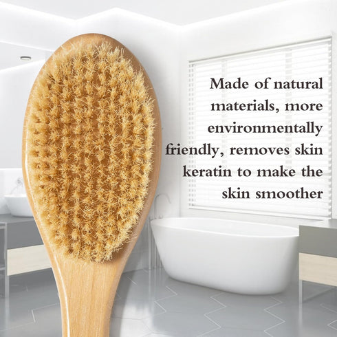 Bamboo Long Handle Back Scrubber Brush,Dry Body Scrubber for Dry Skin, Blood Circulation, Cellulite Treatment,Dry Brush Suitable for All Kinds of ...
