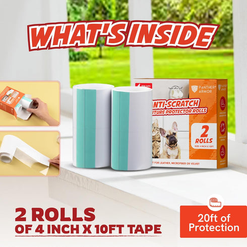 Panther Armor Anti Scratch Furniture Protector, 2X Rolls, Furniture Scratch Guards for Cats, Furniture Protectors from Cats Scratching, 4in x 20ft...