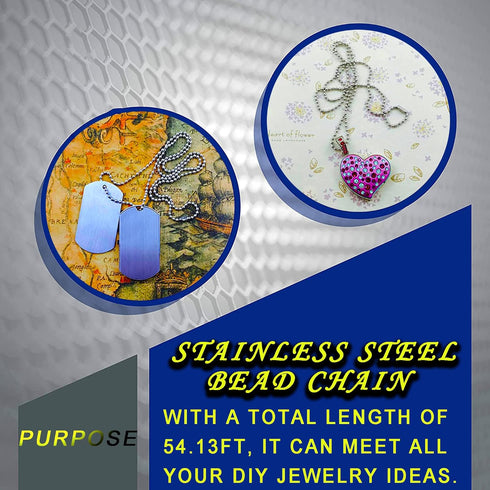 55ft Ball Bead Chain, 4.0mm Stainless Steel Ball Chain with 100 Pieces Connectors Clasps, Bulk Bead Chain Necklaces for Jewelry Making Supplies DI...