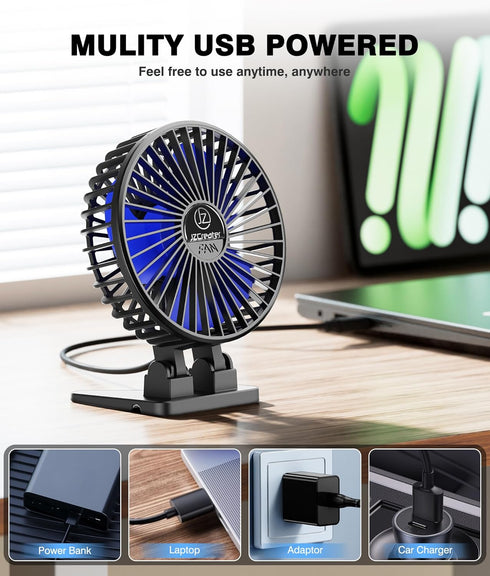 JZCreater USB Desk Fan, Mini Fan Portable, 3 Speeds Desktop Table Cooling Fan, Plug in Power Fan, Rotation Strong Wind, Quiet Personal Small Fan f...