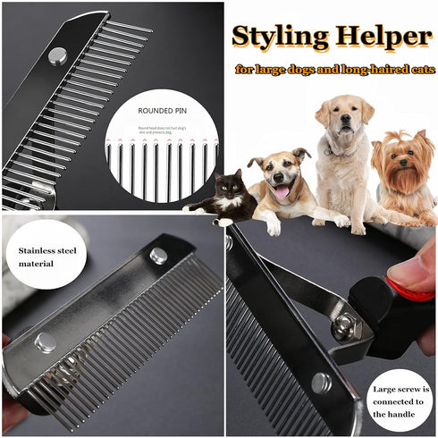 Grooming Rake Undercoat Brush for Dogs Long Hair, Tooth Stainless Steel Dog Comb, Deshedding Tool Set Husky Long-haired Cats, 2 Piece...
