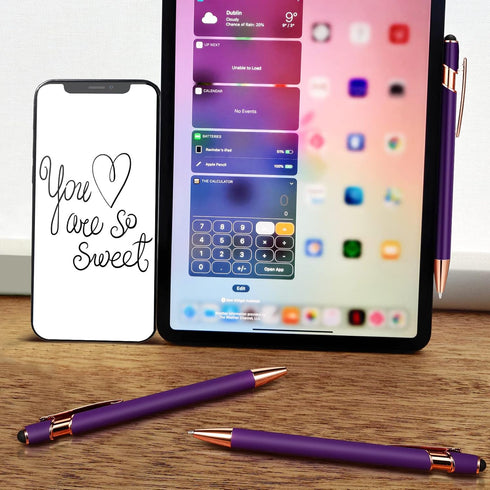 12 Pieces Ballpoint Pen with Stylus Tip, 1.0 mm Black Ink Metal Pen Stylus Pen for Touch Screens, 2 in 1 Stylus Ballpoint Pen (Purple and Rose Gol...
