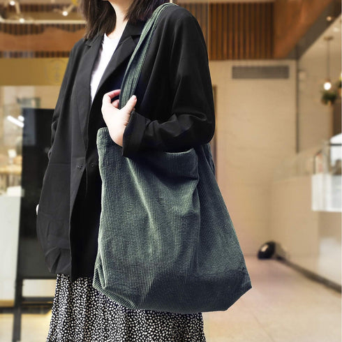 Etercycle Women Corduroy Tote Bag, Casual Handbags Big Capacity Shopping Shoulder Bag with Pocket(Dark Green)...