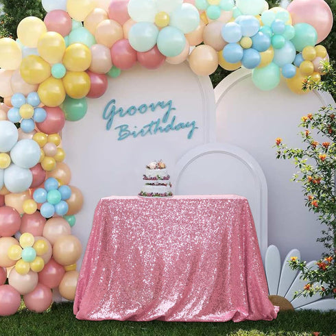 PartyDelight Sequin Tablecloth Fuchsia Pink Sparkly Table Cloth Overlay Square 50"x50"...