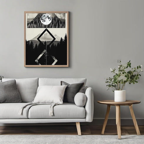 Posterizer 1 pcs-black and white surreal collage with planets-Landscape & Nature Art-Abstract & Modern Art-Gift for Nature, Surfers and Beach Love...