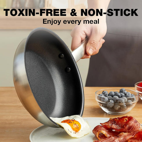 KOCH SYSTEME CS Stainless Steel Pan 10 Inch, Non-toxic Stainless Steel Frying Pan with Nonstick Coating for Professional Cooking, Stainless Steel ...