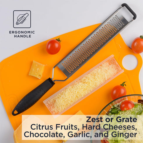 Deiss LUX Fine Grater & Lemon Zester, Parmesan Cheese Grater Handheld - Spices, Citrus Fruits, Hard Cheeses, Garlic, Chocolate, Nuts, Ginger Grate...