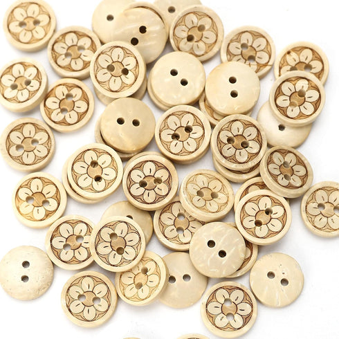 Pack of 50pcs 1/2 Inch Buttons for Sewing, Coconut Shell Flower Wooden Button Perfect for Men's Shirts, Scrap-Booking, Jewelry, Quilts, and DIY Cr...