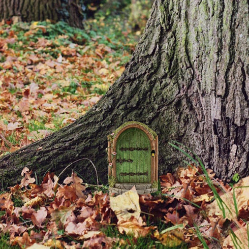 3Pcs Green Fairy Door Wooden Miniature Fairy Garden Doors Outdoor Mini Fairy Gnome House Accessories for Tree Trunk Ornaments Garden Miniatures,Ga...