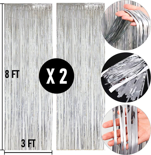 Dazzle Bright 2 Pack Backdrop Curtain, 3FT x 8FT Metallic Tinsel Foil Fringe Curtains Photo Booth Background for Baby Shower Party Birthday Weddin...