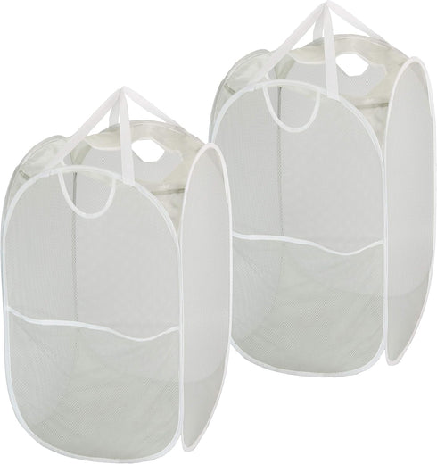 Simple Houseware Mesh Pop-Up Laundry Hamper Basket With Side Pocket, Gray - 2 Pack...