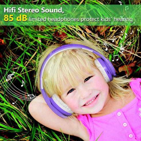 Kids Wireless Bluetooth Headphones Volume Limited 85db/110db Stereo Sound Over-Ear Foldable Children Headphones with Mic SD Card Slot up to 16 Hou...