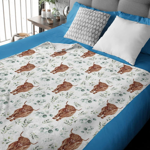 Highland Cow Eucalyptus Leaf Baby Blanket Boys Gift, Western Farm Animal Yak Flannel Fleece Nursery Swaddle Receiving Blankets, Soft Lightweight N...