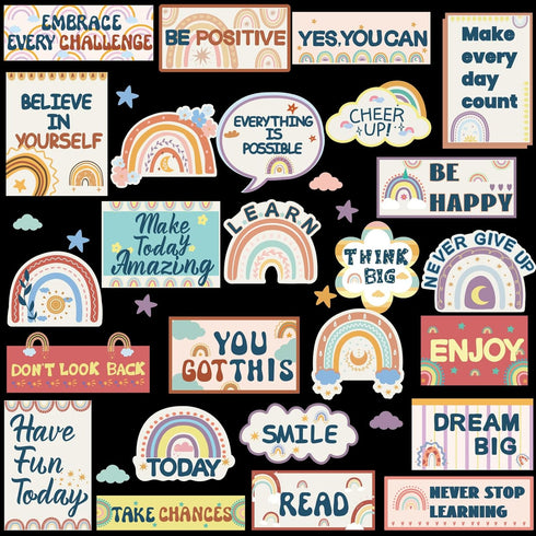 34 PCS Boho Rainbow Classroom Bulletin Board Set Inspiration Classroom Decor for Teachers Growth Mindset Posters Positive Motivational Cutouts for...