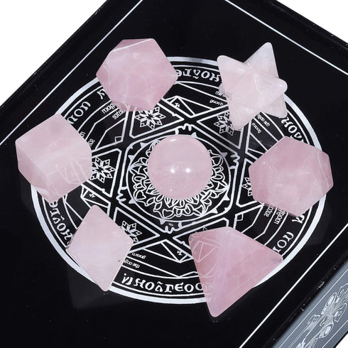Amogeeli Crystal Platonic Solids Sacred Geometry Set, Healing Stone Gift Kit with Merbaka Star, Rose Quartz...