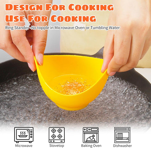 Egg Poacher - Poached Egg Cooker with Ring Standers, Food Grade Non Stick Silicone Egg Poaching Cup for Microwave or Stovetop Egg Poaching, with E...