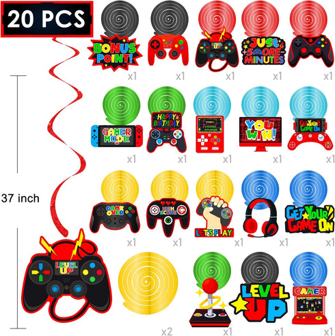 Video Game Birthday Hanging Swirls Red Video Game Party Decorations 20Pcs Game On Ceiling Streamers Gaming Birthday Party Hanging Decorations or L...