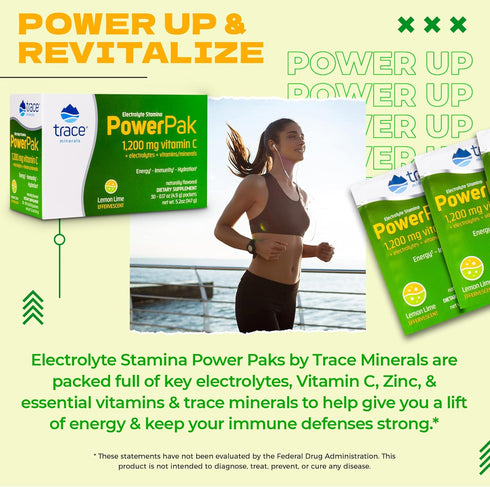 Trace Minerals | Power Pak Electrolyte Powder Packets | 1200 mg Vitamin C, Zinc, Magnesium | Boost Immunity, Hydration and Natural Energy | Lemon ...