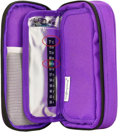 CHILDHOOD Waterproof Insulin Cooler Travel Case Temperature Display Medication Insulated Cooling Bag with 3 Ice Packs (Purple)......