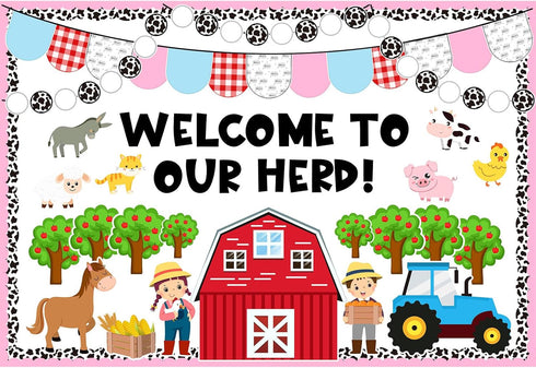 97Pcs Farm Animals Bulletin Board Kit Farmhouse Themed Bulletin Board Set Barnyard Animals Decoration Borders Cutouts with Glue Points for Farm Pa...