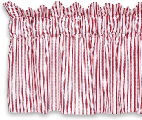 Cackleberry Home Red and White Ticking Stripe Valance Curtain Woven Cotton Lined 72 Inches W x 17 Inches L...