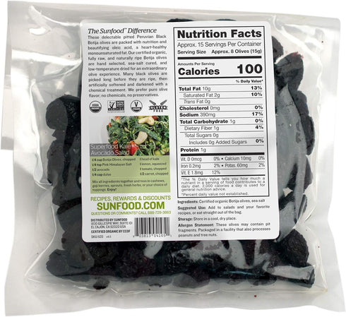 Sunfood Olives, Black Botija, Pitted, 8 Ounces, Organic, Raw...