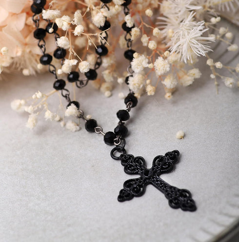 Sacina Gothic Layered Cross Necklace, Zinc Alloy Black Bead Cross Choker Necklace, Halloween Goth Jewelry Gift for Women (Layered Bead Cross)...