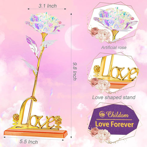 Childom Birthday Gifts for Women,Christmas Rose Gifts for Her Mom,Rainbow Rose with Love Stand for Wife,Sweet Artificial Flower for Grandma,Women,...